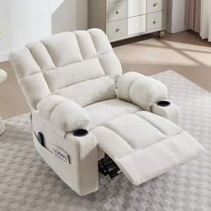 English Elm Living Space Reclining Chair with 8-Point Vibration, Lumbar Heating, Multi-Recline Comfort and Easy Assembly Beige W1403P364987