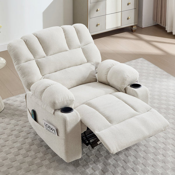 English Elm Living Space Reclining Chair with 8-Point Vibration, Lumbar Heating, Multi-Recline Comfort and Easy Assembly Beige W1403P364987