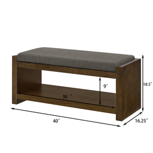English Elm 40" Accent Bench with Lower Shelf Shoe Rack, Removable Padded Cushion, Modern Entryway Storage Stool Granite W2186P292146