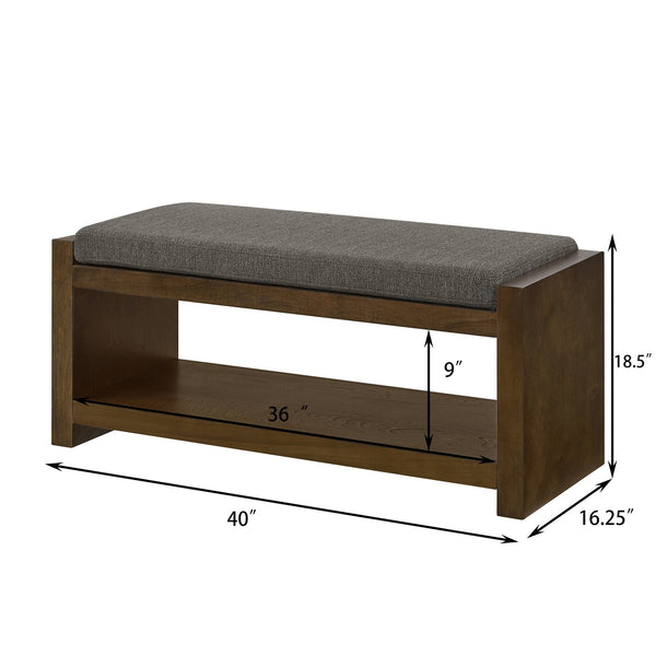 English Elm 40" Accent Bench with Lower Shelf Shoe Rack, Removable Padded Cushion, Modern Entryway Storage Stool Granite W2186P292146