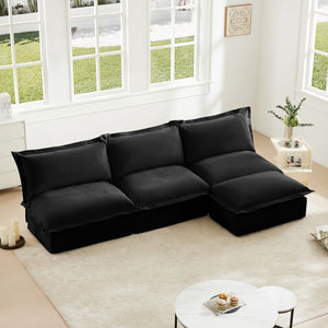 English Elm Slipcovered Chenille Modular Sectional Sofa with Ottoman High Back Cloud Seating W3041S00119