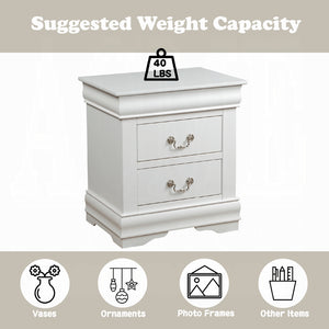 English Elm Solid Pine Nightstand with 2 Drawers and Brushed Nickel Hardware — Spacious Contemporary Storage Solution White B016P253276