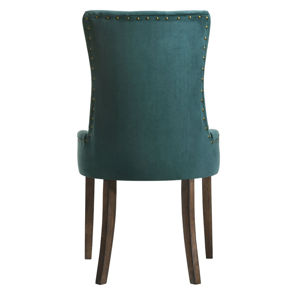 English Elm Green Velvet Tufted Back Side Chairs Set of 2 with Nailhead Trim, Weathered Oak Legs, Plush Upholstery, 38.5" High B062P182746