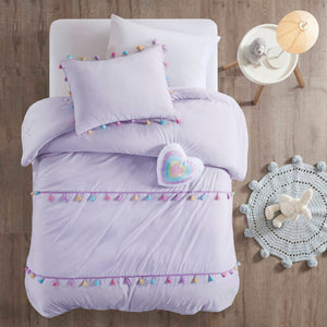 English Elm Tassel Full/Queen Comforter Set with Heart Accent Pillow, Soft Brushed Polyester, Multi-Color Tassels B035P294223