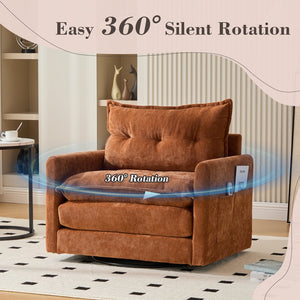 English Elm UNITED Swivel Barrel Chair with Chenille Upholstery, 360° Smooth Rotation, Padded Arm Comfort and Side Pockets for Living Room Relaxation Brown W1568P290084
