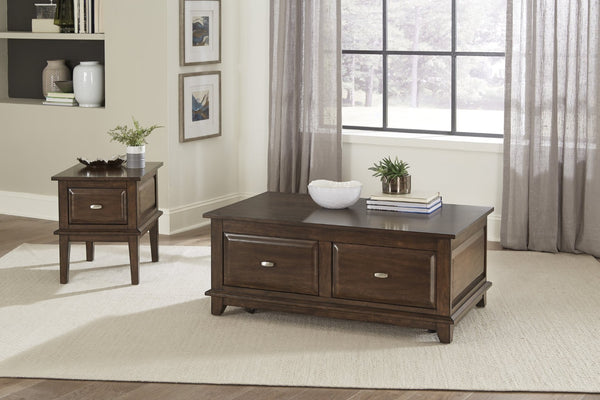 English Elm Transitional Cherry Finish Birch Veneer End Table with Dovetail Drawer and Nickel Hardware B011P459301