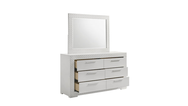 English Elm Blanca King 5-Piece Bedroom Set with LED Headboard, White Lacquer Finish, Quilted Accents & Storage B009S01392