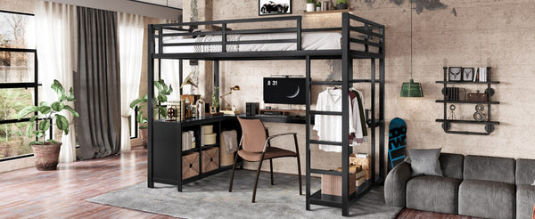 English Elm Metal Twin Xl Loft Bed with L Shaped Desk Wardrobe and Storage for Teens W1580S00370