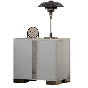 English Elm Modern Two Drawer Nightstand with Slim Metal Legs and Mirrored Bar Handles for Bedroom Grey W5271P416539