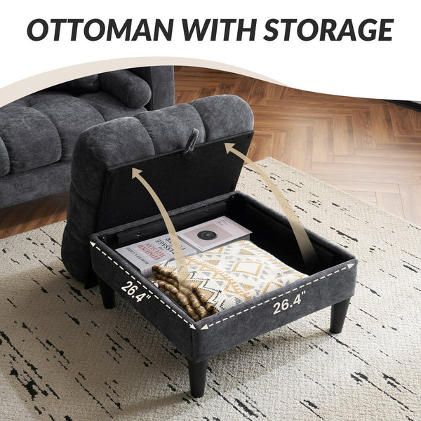 English Elm 3 Seat L Shaped chenille Sofa with Removable Storage Ottoman, USB-C & USB Ports, Cup Holders, Cozy Comfort Antique Dark Grey W2606P265175