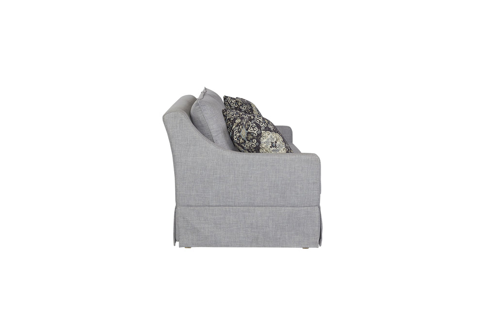 English Elm Sofa elegant upholstered design with skirt, reversible Dacron-wrapped cushions and two pillows Light Gray 96.5 L x 41.75 W x 34.25 H B2699P225136