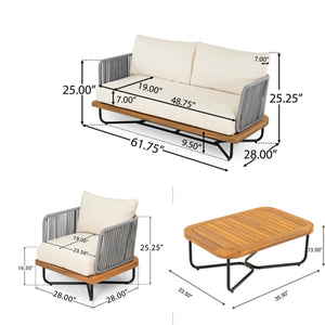 English Elm Christopher Knight Home® - Lucca Outdoor 6-Piece Acacia Wood Conversation Set With Water-Repellent Cushions For Patios N773OC00018B