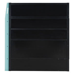English Elm Full Size Wood Loft Bed with Rgb Lighting Desk Storage and Gaming Console Shelf Blue LT000260AAC