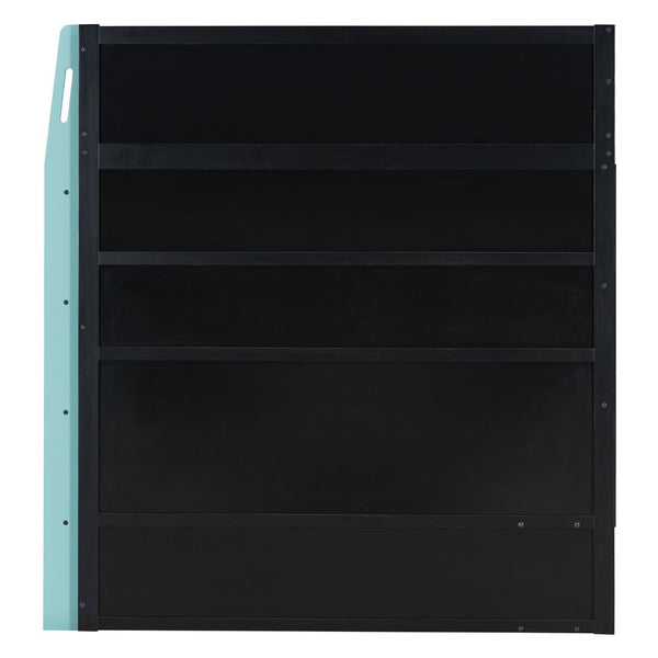 English Elm Full Size Wood Loft Bed with Rgb Lighting Desk Storage and Gaming Console Shelf Blue LT000260AAC