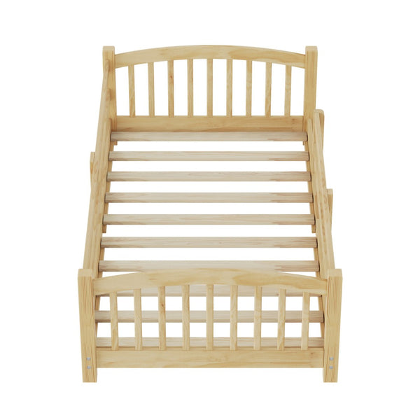 English Elm Twin Montessori Floor Bed Solid Pine Frame with Safety Guardrails for Kids Bedroom Natural N733P400298N