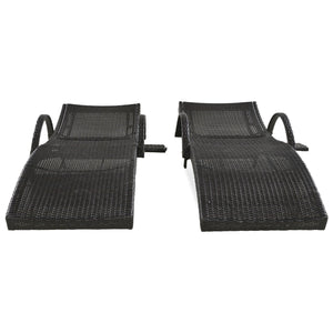 English Elm K&K 80" Outdoor Wicker Chaise Lounge Set of 2 with 2000H UV Wicker, Pull-Out Side Table, 4-Position Recliner Dark Brown WF321204AAD