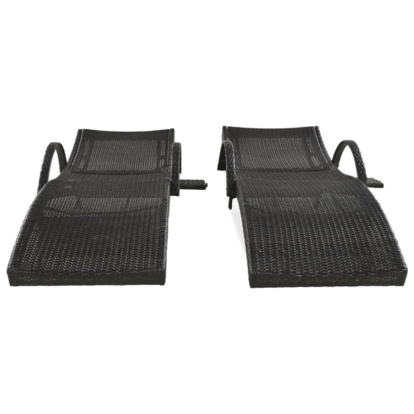 English Elm K&K 80" Outdoor Wicker Chaise Lounge Set of 2 with 2000H UV Wicker, Pull-Out Side Table, 4-Position Recliner Dark Brown WF321204AAD