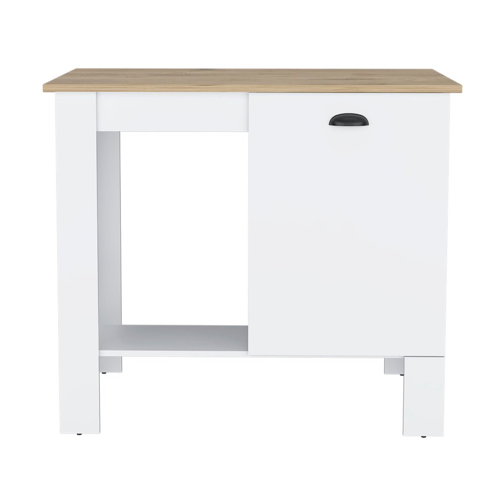 English Elm Atenea Kitchen Island with Single Door Cabinet & Shelf, White/Macadamia Finish, Spacious Top Storage B070P214570