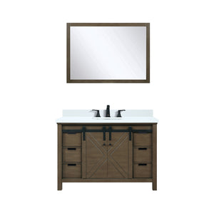 English Elm Rustic Brown Bath Vanity 48" W x 22" D with Scratch-Resistant Marble Top, Matte Black Faucet, Mirror B2731S01341