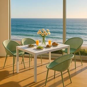 English Elm 2-Pack Modern Lounge Chairs with 55" Long Weatherproof Table — UV-Resistant, Ergonomic, Easy Assembly Pale Green,White W3450S00007