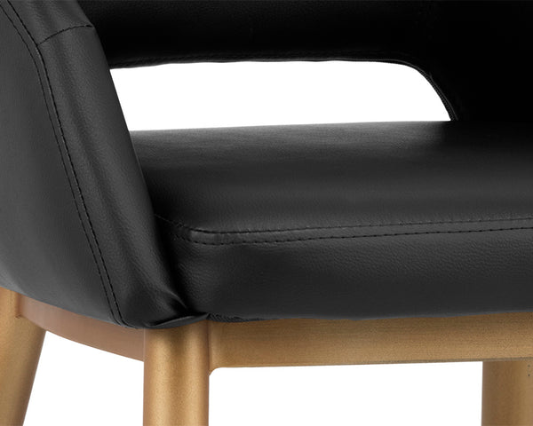 Sunpan Thatcher Dining Armchair – Stylish Compact Design with Faux Leather Upholstery and Steel Frame Champagne Gold / Onyx