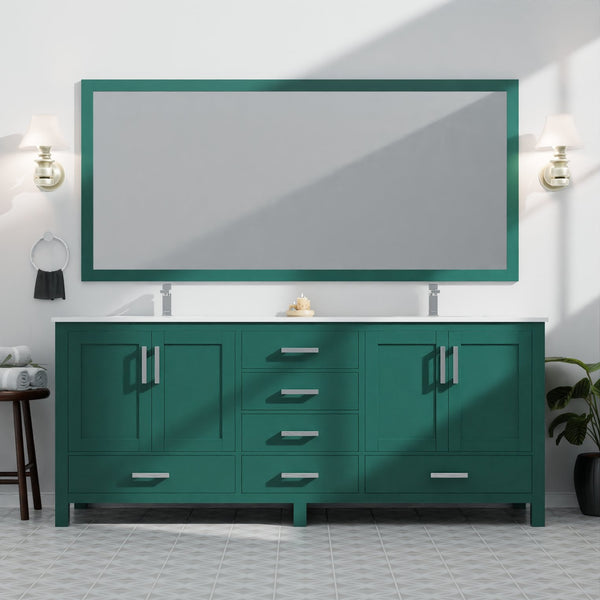 English Elm Green Solid Wood Double Bath Vanity 84" W x 22" D with Cultured Marble Top, Soft-Close Drawers, Ample Storage B2731P259170
