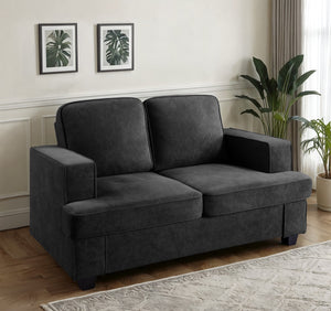 English Elm Modern Velvet Loveseat with Deep Seating and High-Density Foam, Loose Back Cushions, Wide Arms, Stylish Living Sofa for Home 93 Black B2735P292319