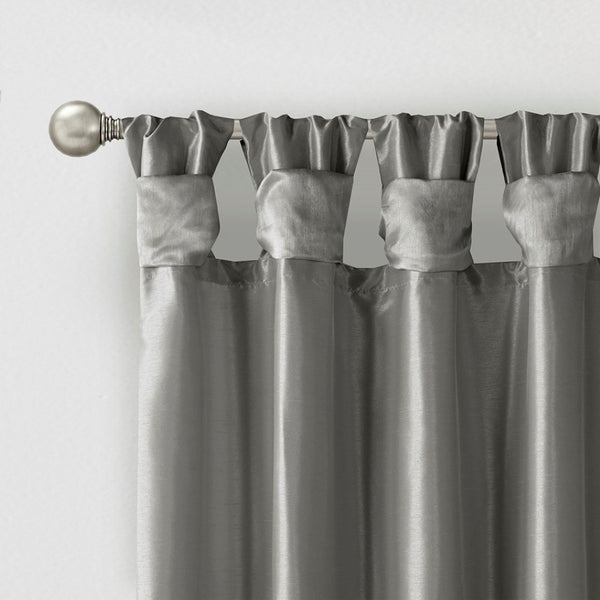 English Elm Twist Tab Lined Window Curtain Panel In Charcoal - Elegant Faux Silk, Easy Install, 50X95" B03598231-GIGA