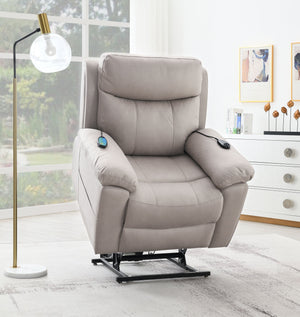 English Elm Chriki Light Gray Polished Microfiber Recliner with Lift, Heated Massage, Power Motion & Contemporary Comfort B2726P242438