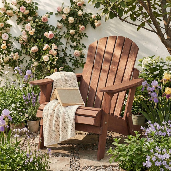English Elm Oversize Hemlock Wood Folding Adirondack Chair Foldable Patio Seat for Outdoor Decks D720094424