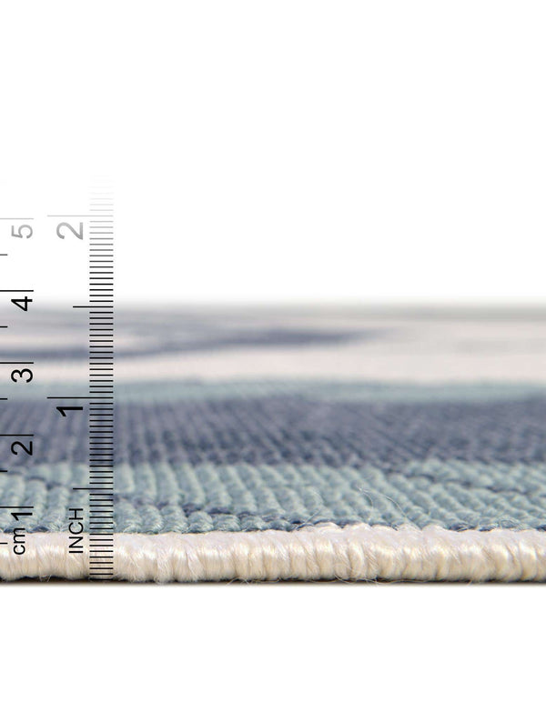 Unique Loom Outdoor Coastal Anchor Machine Made Border Rug Navy Blue, Light Blue/Ivory 7' 10" x 7' 10"