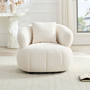 English Elm Modern Sculptural Pumpkin Lounge Chair Textured Polyester Upholstery for Living Room Beige W2582P457336