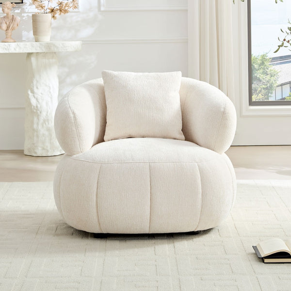 English Elm Modern Sculptural Pumpkin Lounge Chair Textured Polyester Upholstery for Living Room Beige W2582P457336