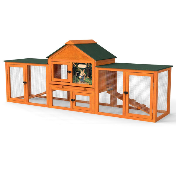 English Elm Large Spruce Wood Rabbit Hutch with Waterproof Roof Ramps and Removable Tray W2181P362971