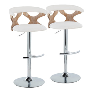 English Elm Gardenia Adjustable Swivel Barstool Set of 2 — Cream Fabric, Chrome Base, Whitewashed Wood Accents B202S00866