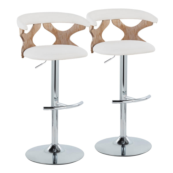 English Elm Gardenia Adjustable Swivel Barstool Set of 2 — Cream Fabric, Chrome Base, Whitewashed Wood Accents B202S00866