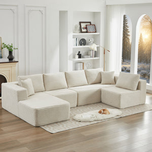 English Elm 106" Cloud Sectional Couch - Modern L-Shape Modular Sofa With Plush Corduroy, No Assembly Needed! W1143S00026