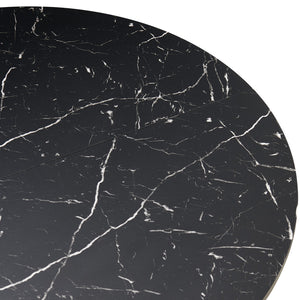 English Elm Imitation Black Marble Grain 47" Round MDF Dining Table for 4 — Mid-Century Wood Base, Sturdy Roman Column Design, Modern Kitchen Chic W1164P225843