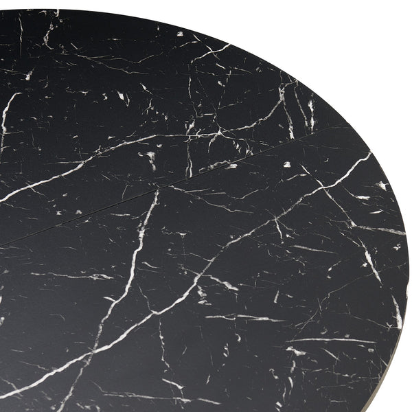 English Elm Imitation Black Marble Grain 47" Round MDF Dining Table for 4 — Mid-Century Wood Base, Sturdy Roman Column Design, Modern Kitchen Chic W1164P225843