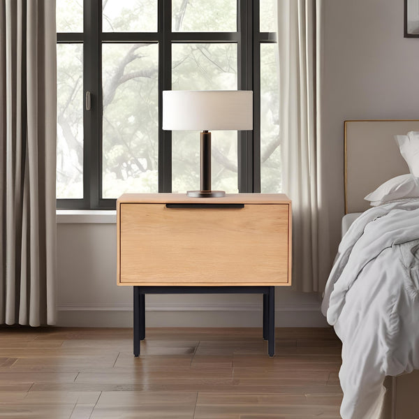 Origins Akira Nightstand With Durable Metal Legs And Smooth-glide Drawer For Modern Bedroom Elegance Light Oak Mahogany Solids & Gmelina Veneer 2400-02