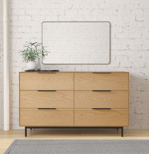Origins Akira Dresser - Stylish Six-drawer Storage Solution With Durable Construction And Metal Glides Light Oak Mahogany Solids & Gmelina Veneer 2400-03