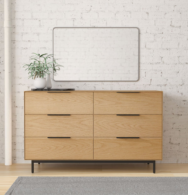 Origins Akira Dresser - Stylish Six-drawer Storage Solution With Durable Construction And Metal Glides Light Oak Mahogany Solids & Gmelina Veneer 2400-03