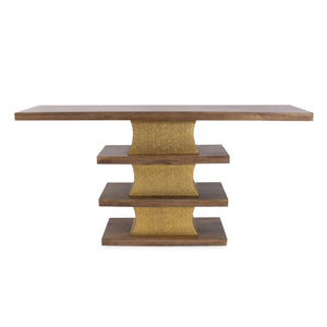 Howard Elliott Robin Baron Mattia Console Table - Elegant Natural Wood & Gold Hammered Finish For Sophisticated Spaces Brown Metal,Wood 240000-howard-elliott