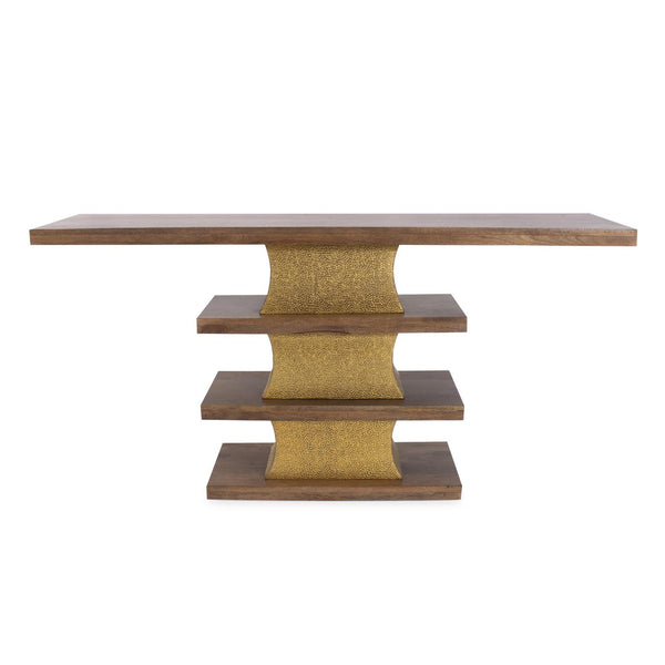 Howard Elliott Robin Baron Mattia Console Table - Elegant Natural Wood & Gold Hammered Finish For Sophisticated Spaces Brown Metal,Wood 240000-howard-elliott