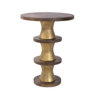 Howard Elliott Robin Baron Mattia Round Drink Table - Elegant Natural Wood With Gold Hammered Finish For Modern Style Brown Metal,Wood 240001-howard-elliott