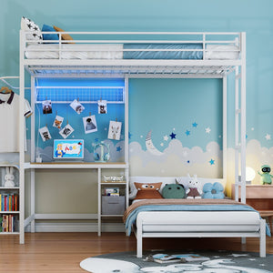 English Elm Metal Twin Over Bunk Bed with Full Guardrail Ladder and Convertible Iron Frame W3752S00005