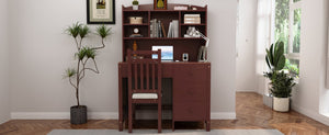 English Elm Vintage 40'' Home Executive Desk Set with Upholstered Chair and Built-In Bookshelf for Stylish Productivity Espresso 44 L x 23 W x 13.5 H N733P272894P