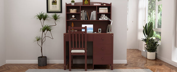 English Elm Vintage 40'' Home Executive Desk Set with Upholstered Chair and Built-In Bookshelf for Stylish Productivity Espresso 44 L x 23 W x 13.5 H N733P272894P
