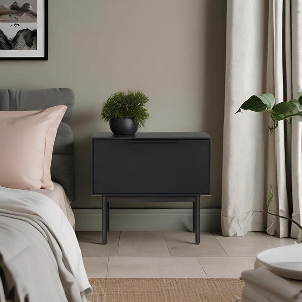 Origins Akira Nightstand With Durable Metal Legs And Smooth-glide Drawer For Modern Bedroom Elegance Black Mahogany Solids & Gmelina Veneer 2400blk-02