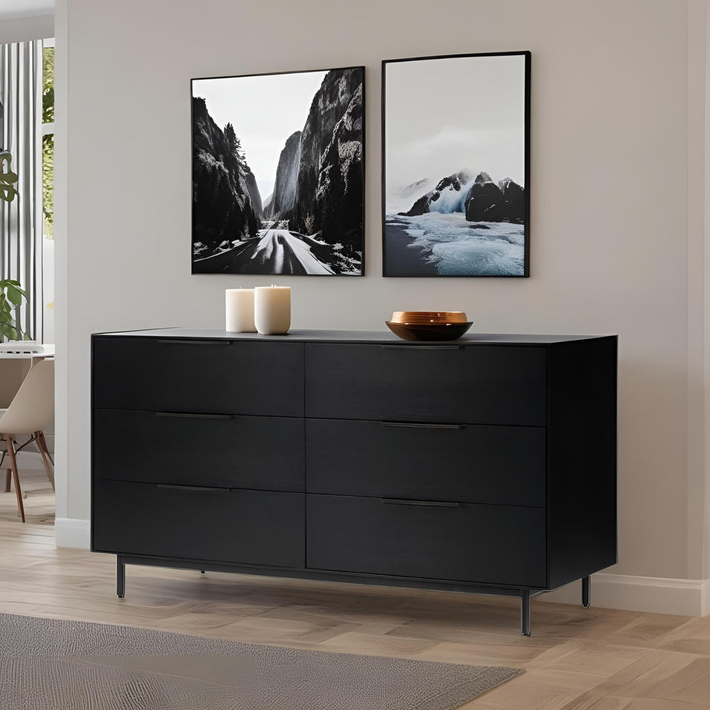 Origins Akira Dresser - Stylish Six-drawer Storage Solution With Durable Construction And Metal Glides Black Mahogany Solids & Gmelina Veneer 2400blk-03